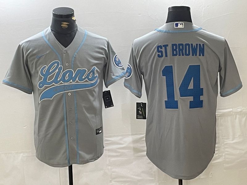 Men Detroit Lions 14 ST Brown Grey Joint Name 2024 Nike Limited NFL Jersey style 4